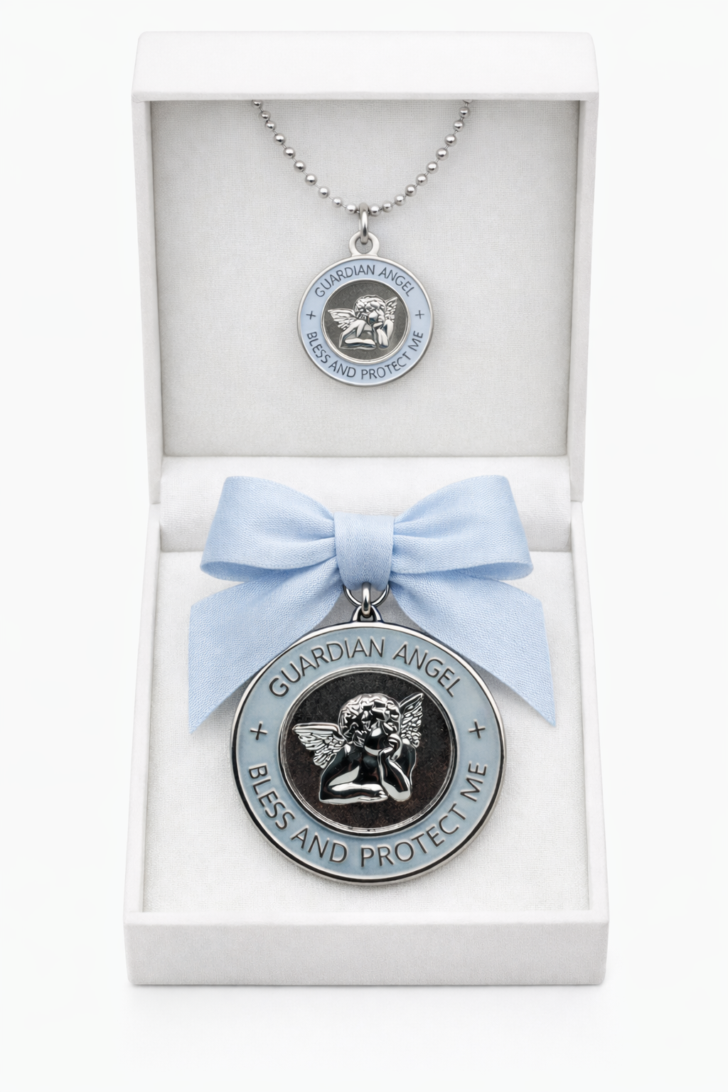 Pack oferta medallón cuna + medalla madre azul cielo