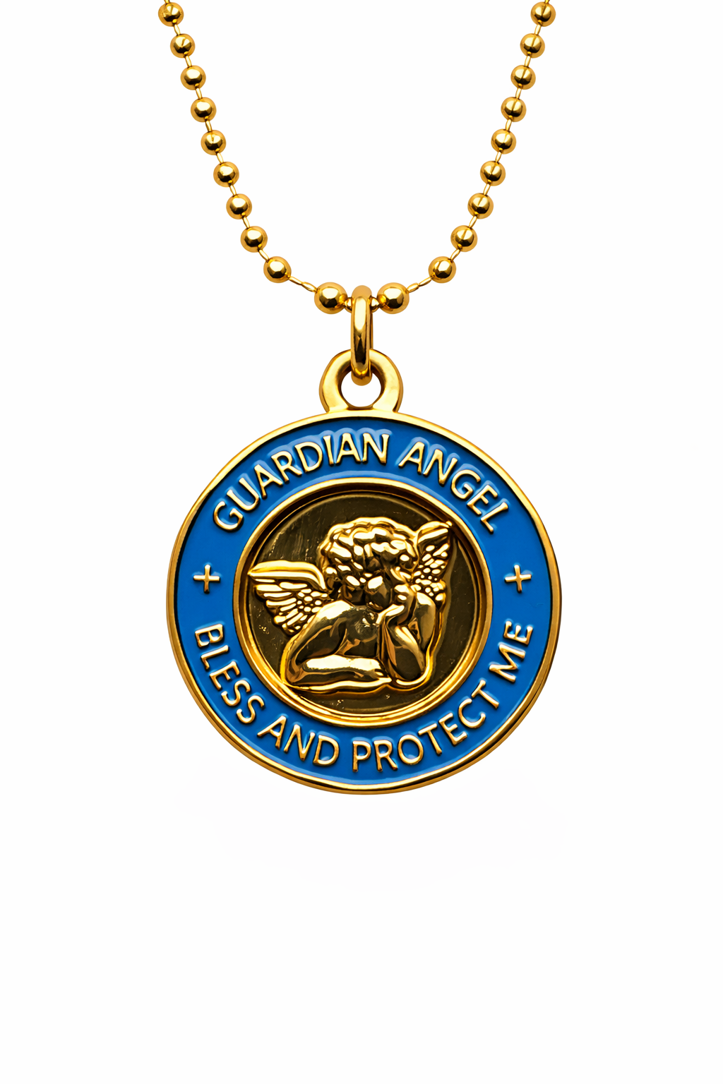 Medalla Angel de la Guarda azul pitufo