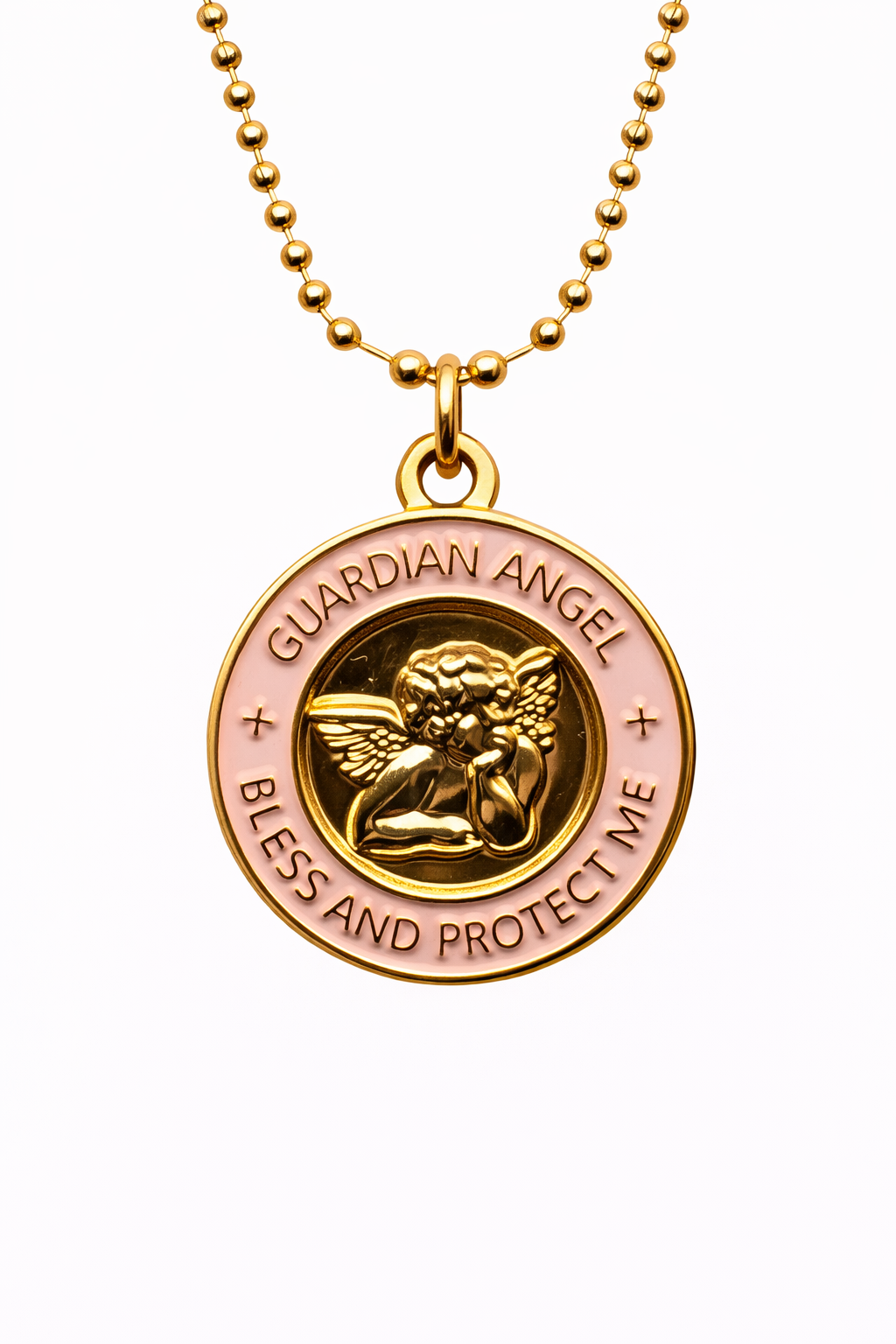Medalla Angel de la Guarda rosa palo