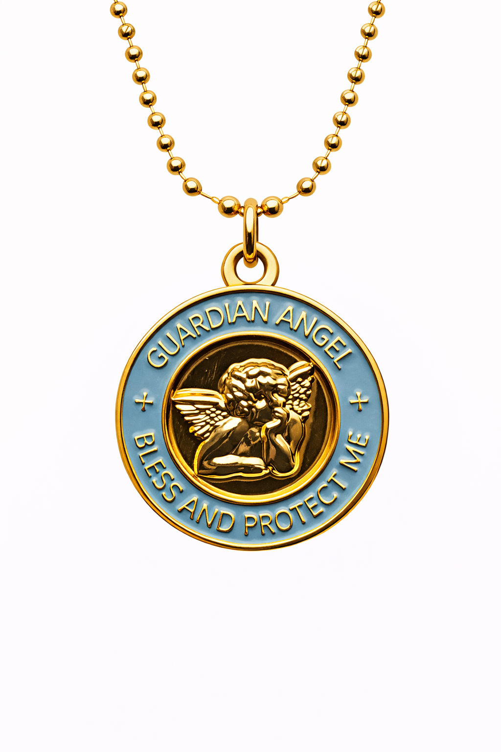Medalla Angel de la Guarda azul plomo