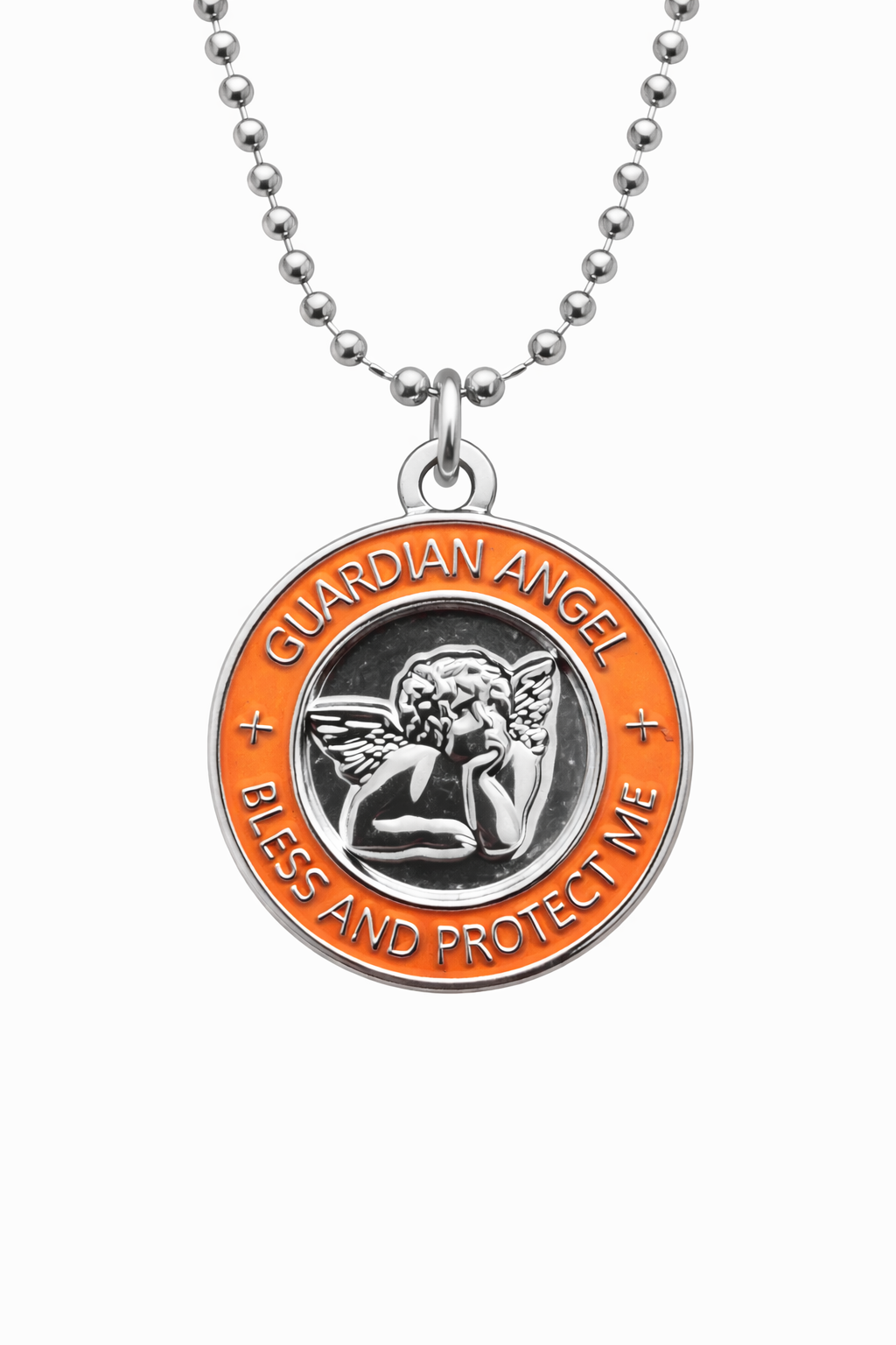 Medalla Angel de la Guarda plata naranja