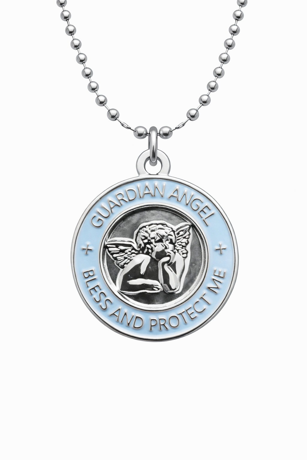 Medalla Angel de la Guarda plata azul cielo