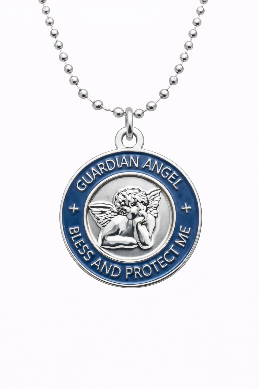 Medalla Angel de la Guarda plata azul marino