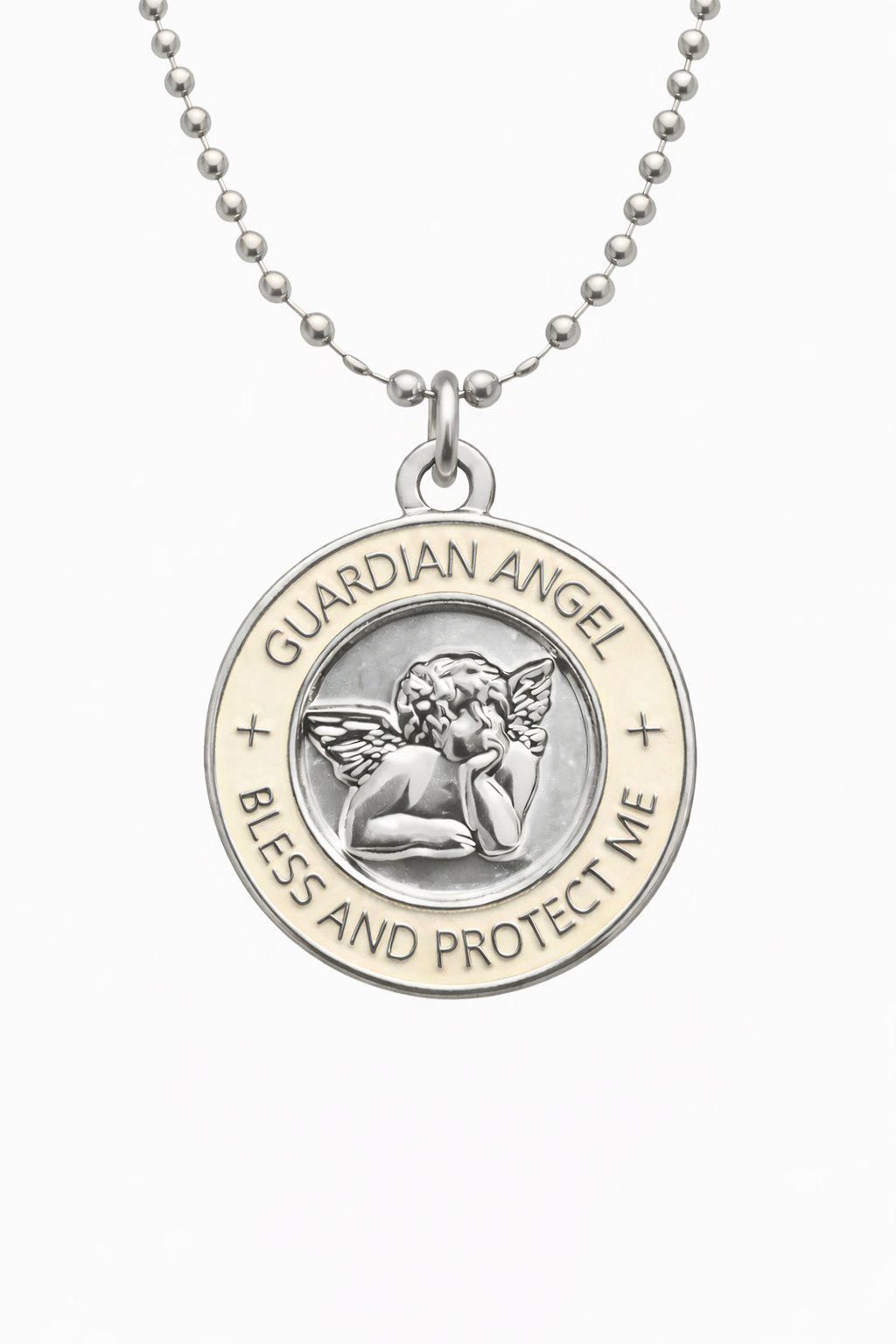 Medalla Angel de la Guarda plata crema