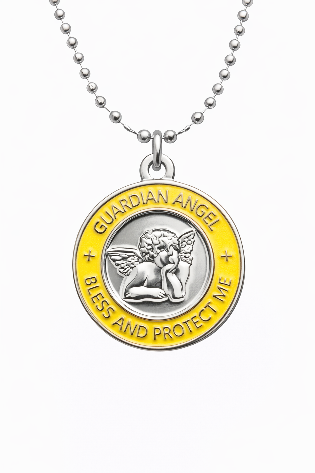 Medalla Angel de la Guarda plata amarillo