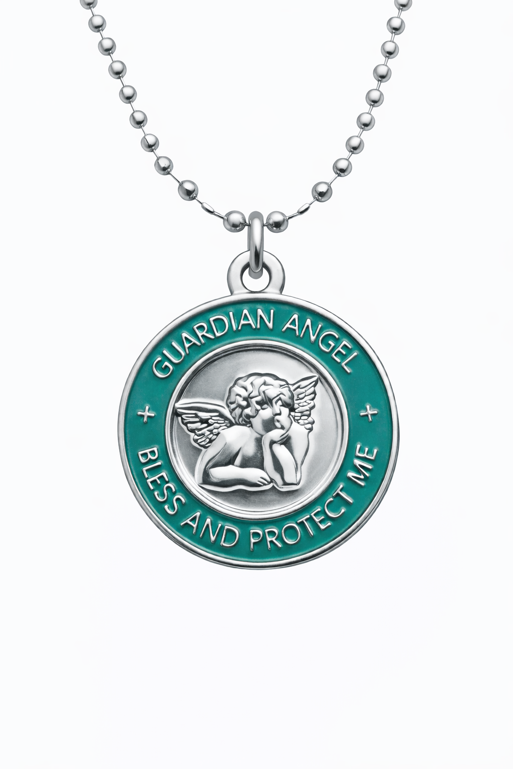 Medalla Angel de la Guarda plata verde rolex