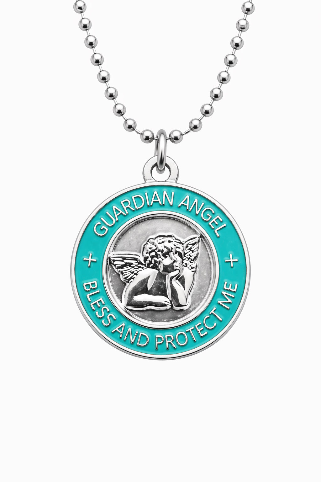 Medalla Angel de la Guarda plata TURQUESA