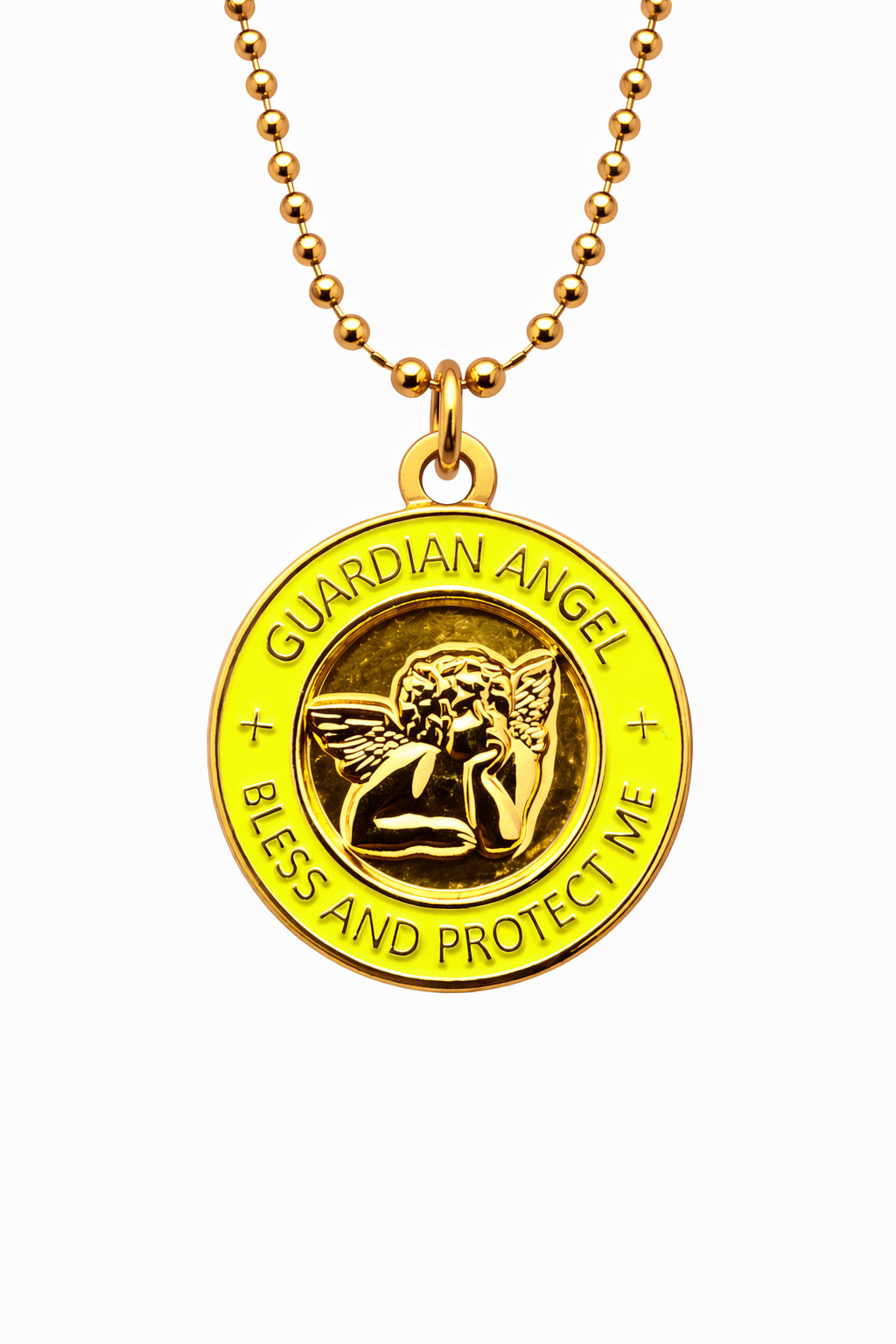 Medalla Angel de la Guarda amarillo flúor
